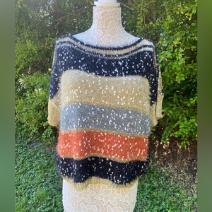 Shana K Multicolor Striped Short Sleeve Soft‎ Fuzzy Stretchy Sweater Size M